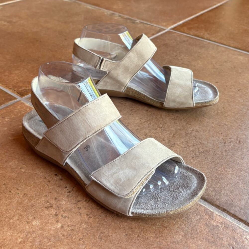 Mephisto "Agave" Taupe Nubuck Cork Sole Adjustable Comfort Sandals size US 8.5-9